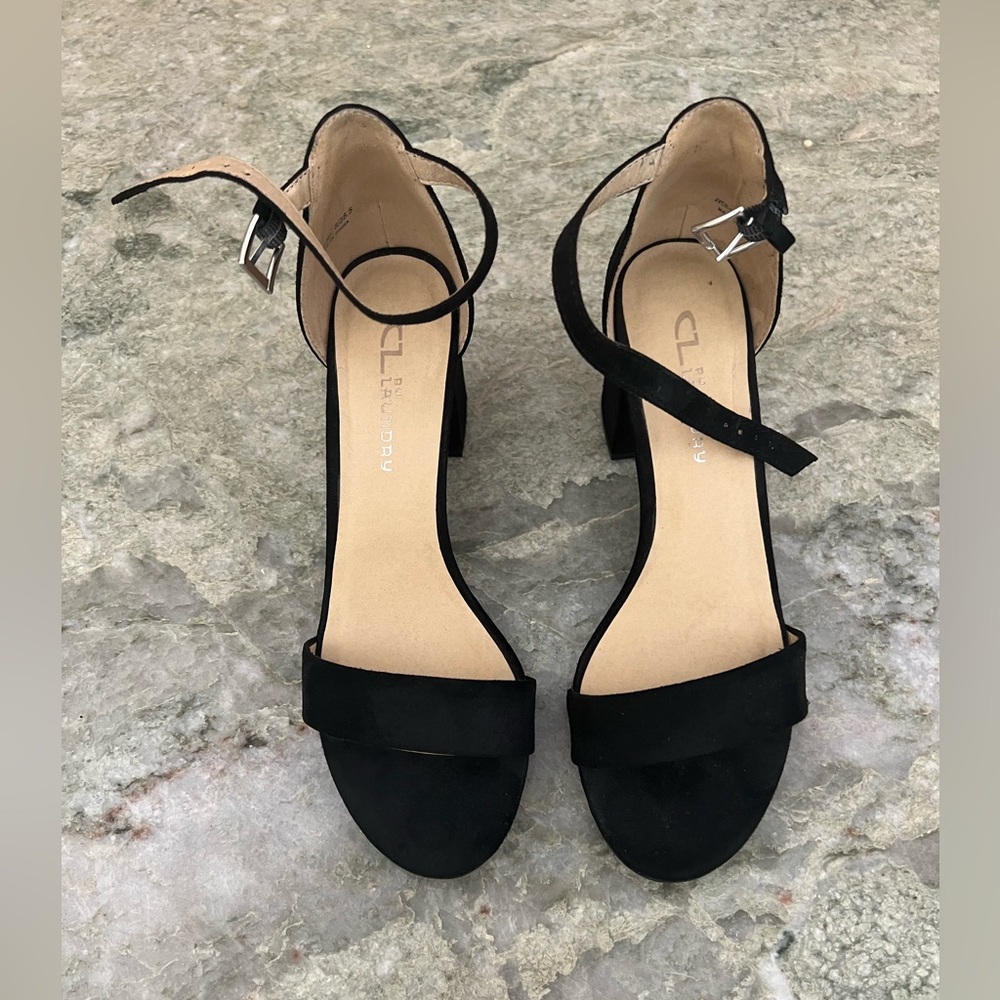 Laundry Elegant Black Suede Ankle Strap Heels 8M